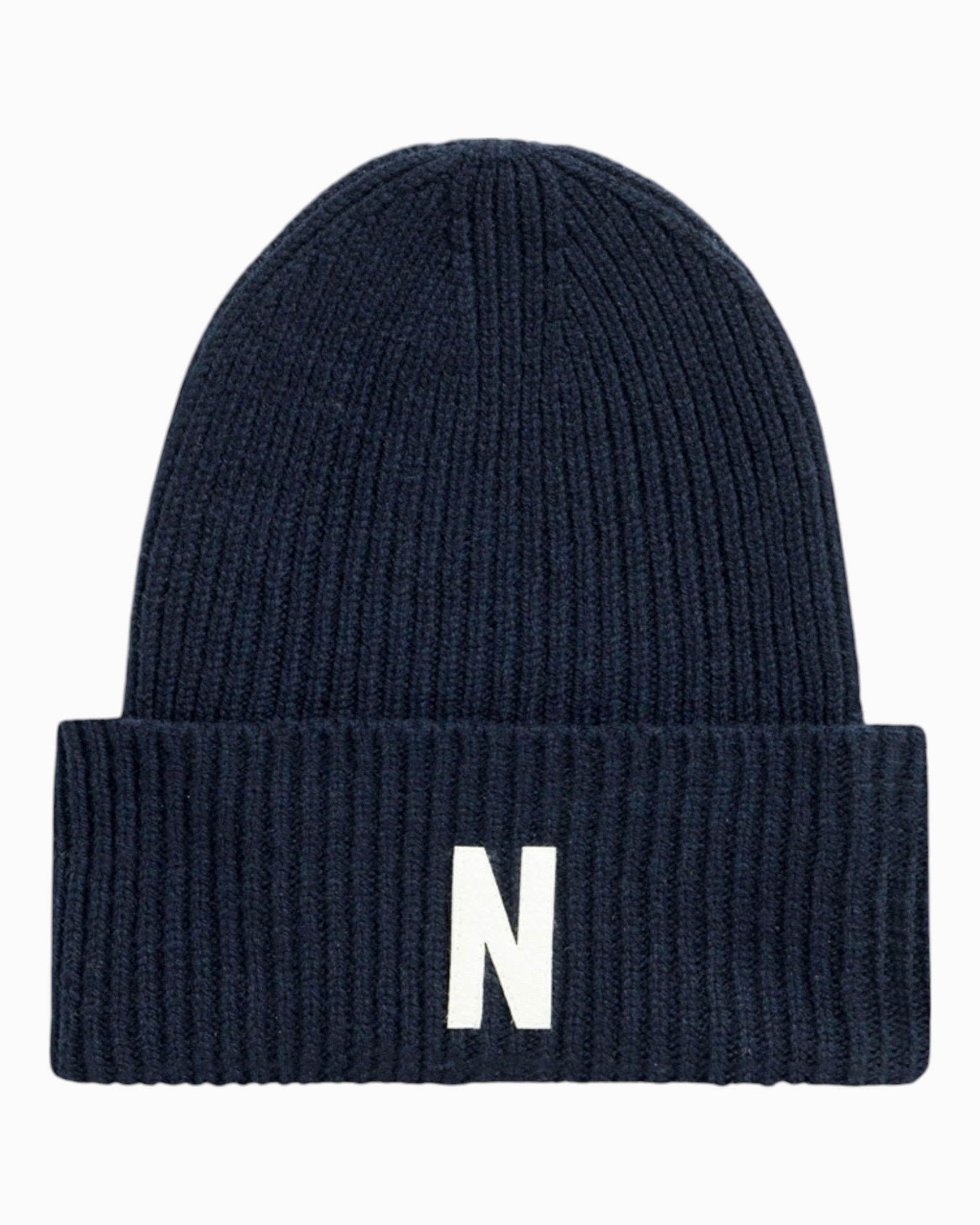 Norse Projects Merino Lambswool Rib N Logo Beanie - vitruta
