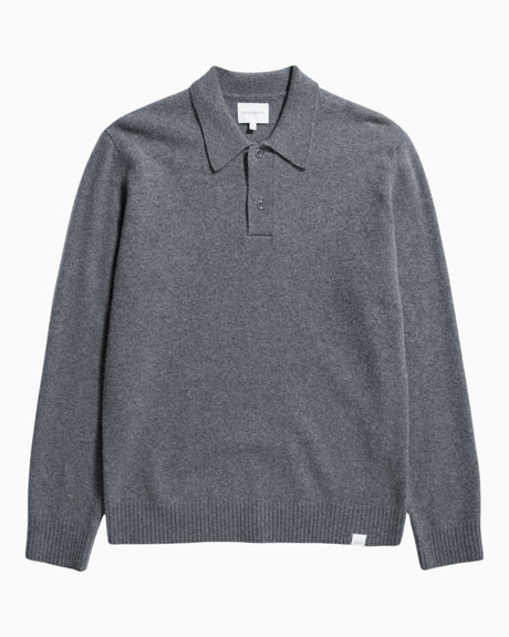 Norse Projects Norse Standard Merino Lambswool Polo Erkek Kazak Grey Melange
