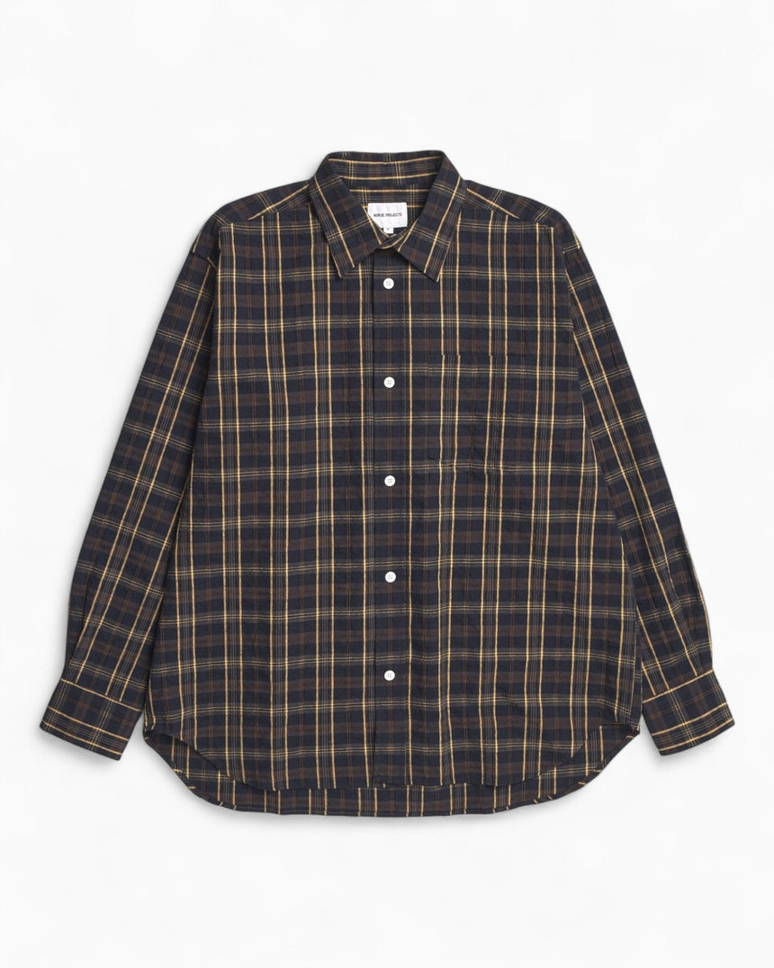 Norse Projects Ole Oversized Wool Check Erkek Gömlek Dark Navy Check