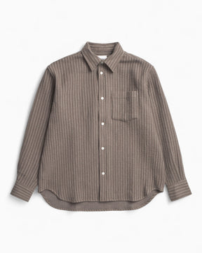 Norse Projects Ole Oversized Wool Stripe Erkek Gömlek Seal Brown