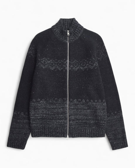 Norse Projects Ulf Full Zip Fairisle Cardigan Dark Grey Melange