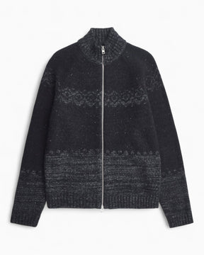 Norse Projects Ulf Full Zip Fairisle Cardigan Dark Grey Melange