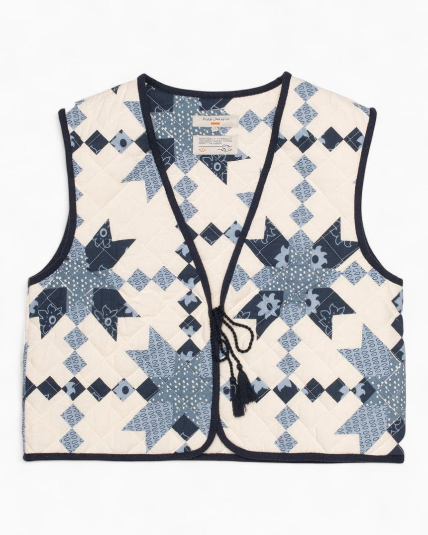 Nudie Jeans Lill Quilted Cotton Kadın Yelek Offwhite/Blue