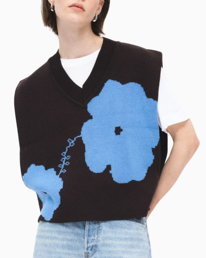 PEMY Bloom V Yaka Süveter Black/Blue