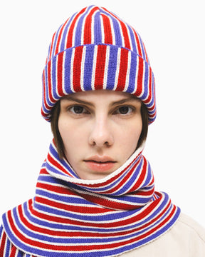 PEMY Cherry Çizgili Triko Bere Purple/Red/White