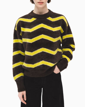 PEMY Cuddle Dalgalı Triko Kazak Brown/Yellow