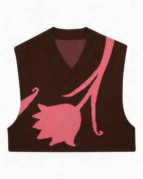 PEMY Tulip V Yaka Süveter Brown/Pink