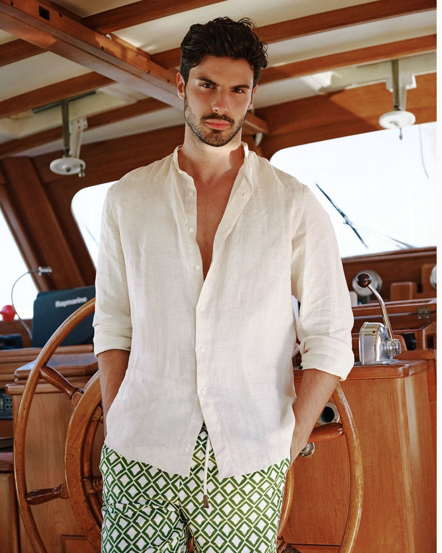 Peninsula Spiaggia Bianca Keten Erkek Gömlek