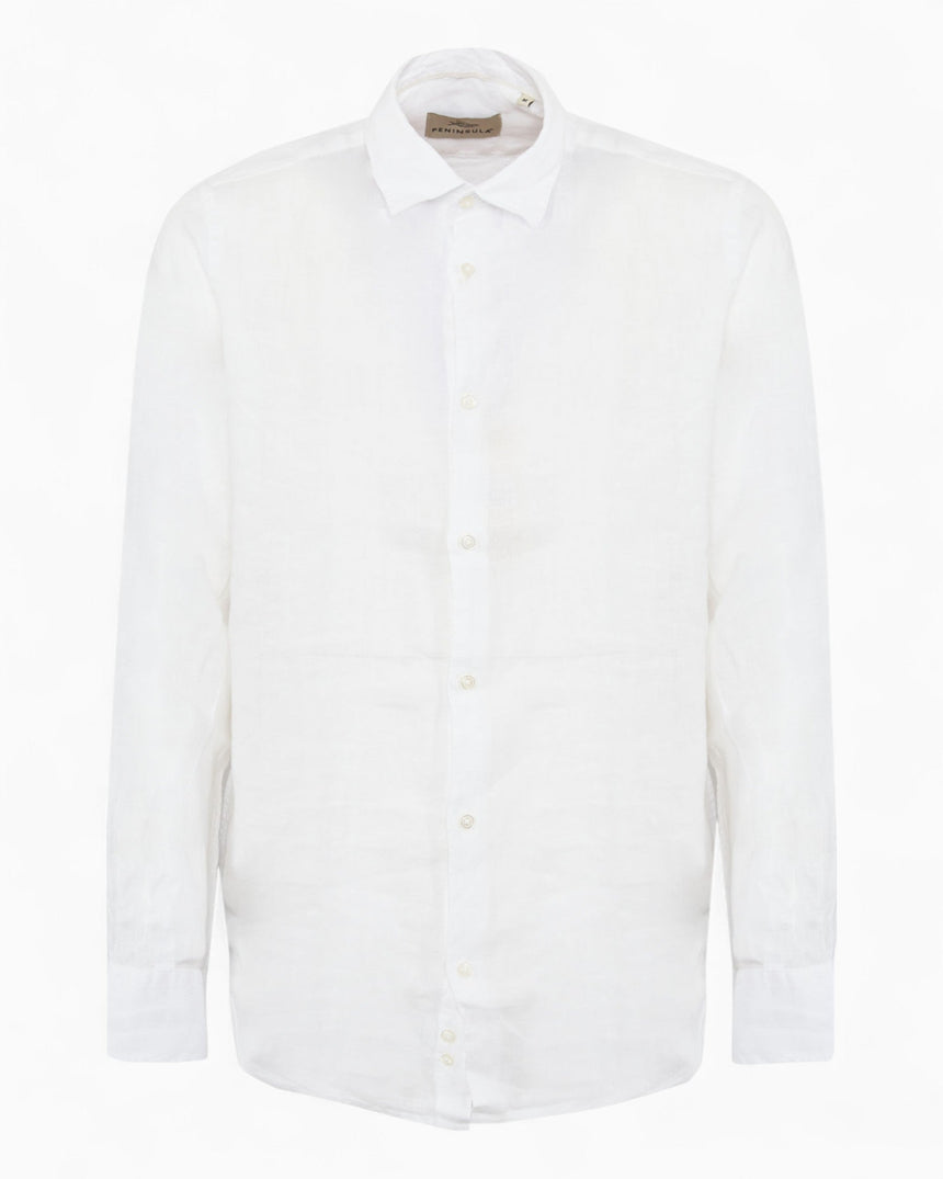 Peninsula Spiaggia Bianca Keten Erkek Gömlek Beyaz