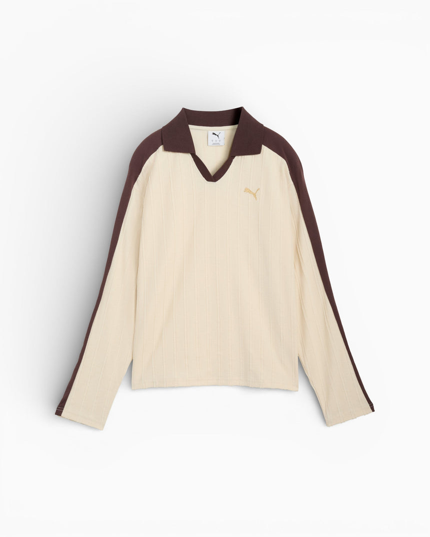 PUMA T7 Relaxed Long Sleeve Kadın Polo T-Shirt Alpine Snow/Chocolate Brown