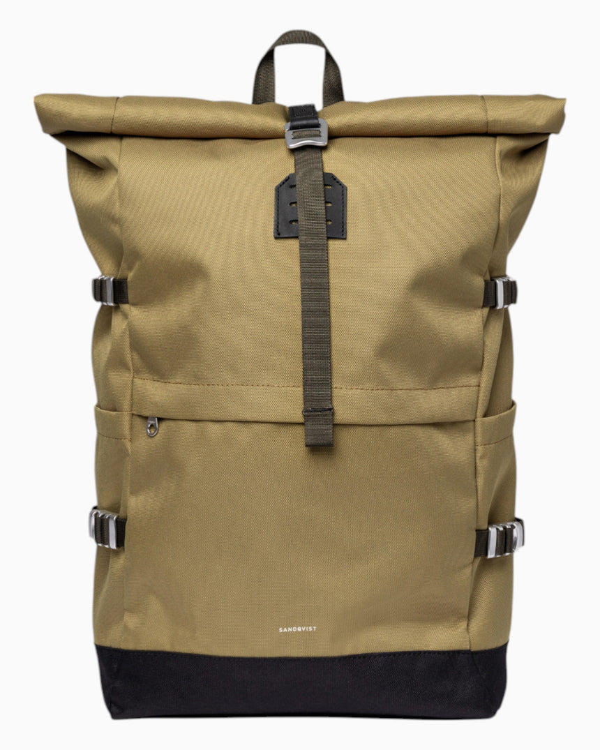 Sandqvist Icon Rolltop Sırt Çantası L Olive Drab with Black Leather