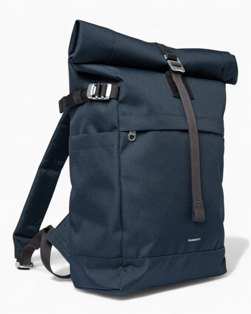 Sandqvist Icon Rolltop Sırt Çantası M Navy with black leather