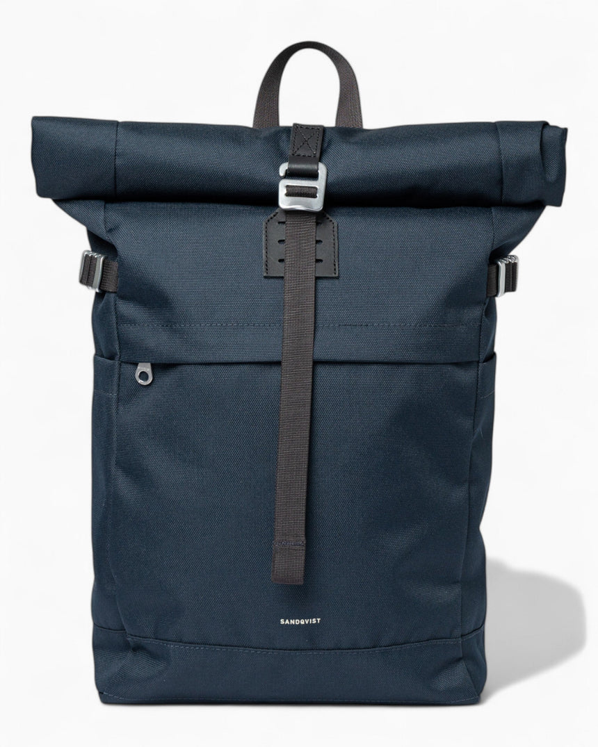 Sandqvist Icon Rolltop Sırt Çantası M Navy with black leather