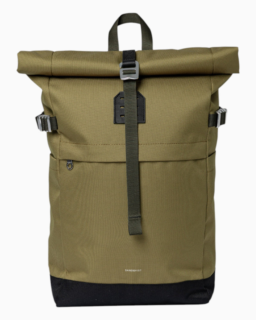 Sandqvist Icon Rolltop Sırt Çantası M Olive Drab with Black Leather