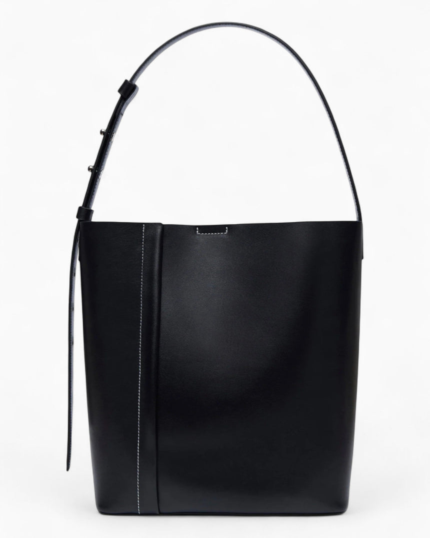 SAYÉS Large Tote Plissé Deri Kadın Omuz Çantası Black