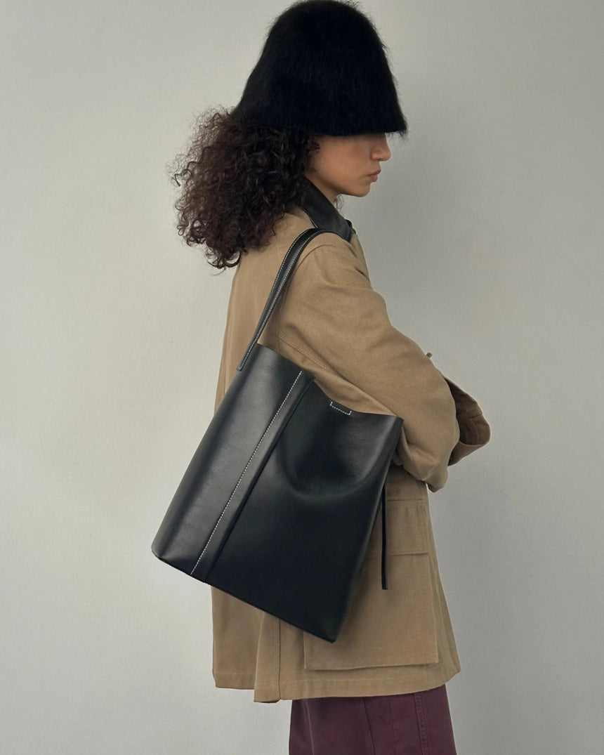 SAYÉS Large Tote Plissé Deri Kadın Omuz Çantası