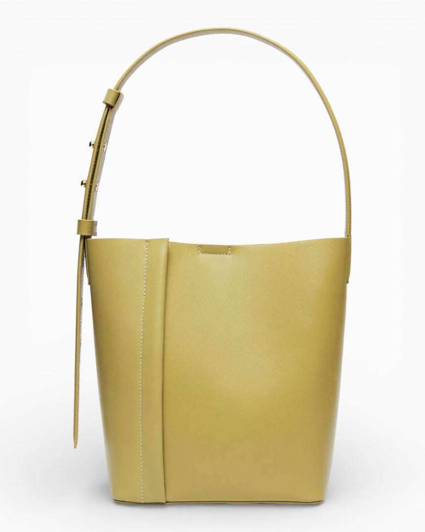 SAYÉS Medium Tote Plissé Deri Kadın Omuz Çantası Mustard