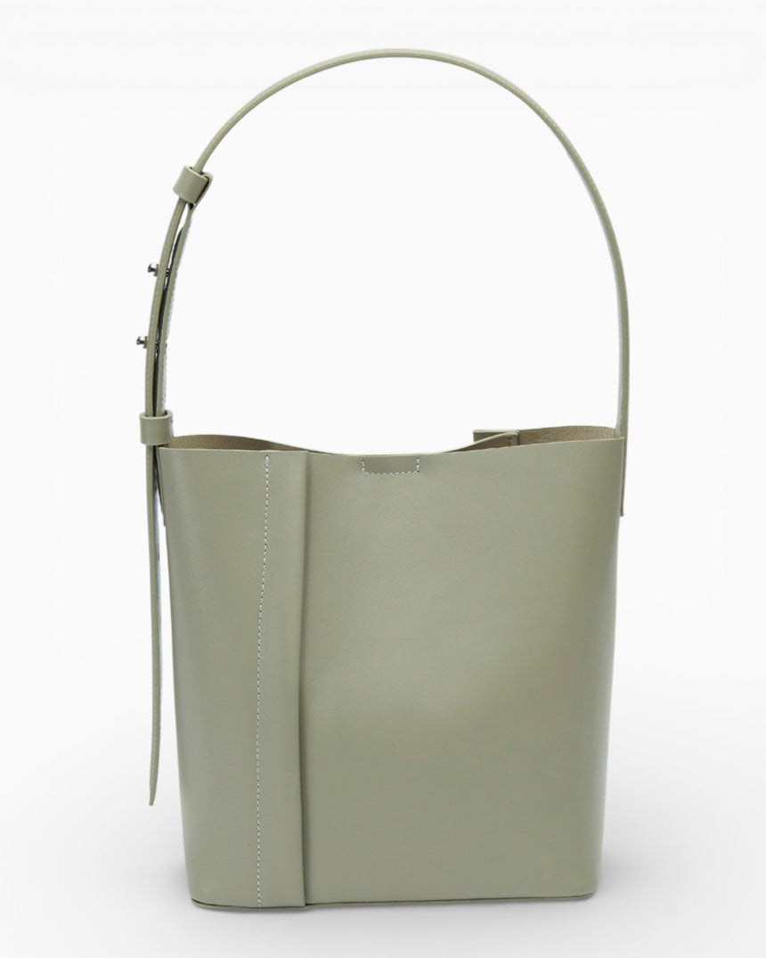 SAYÉS Medium Tote Plissé Deri Kadın Omuz Çantası Oil Green