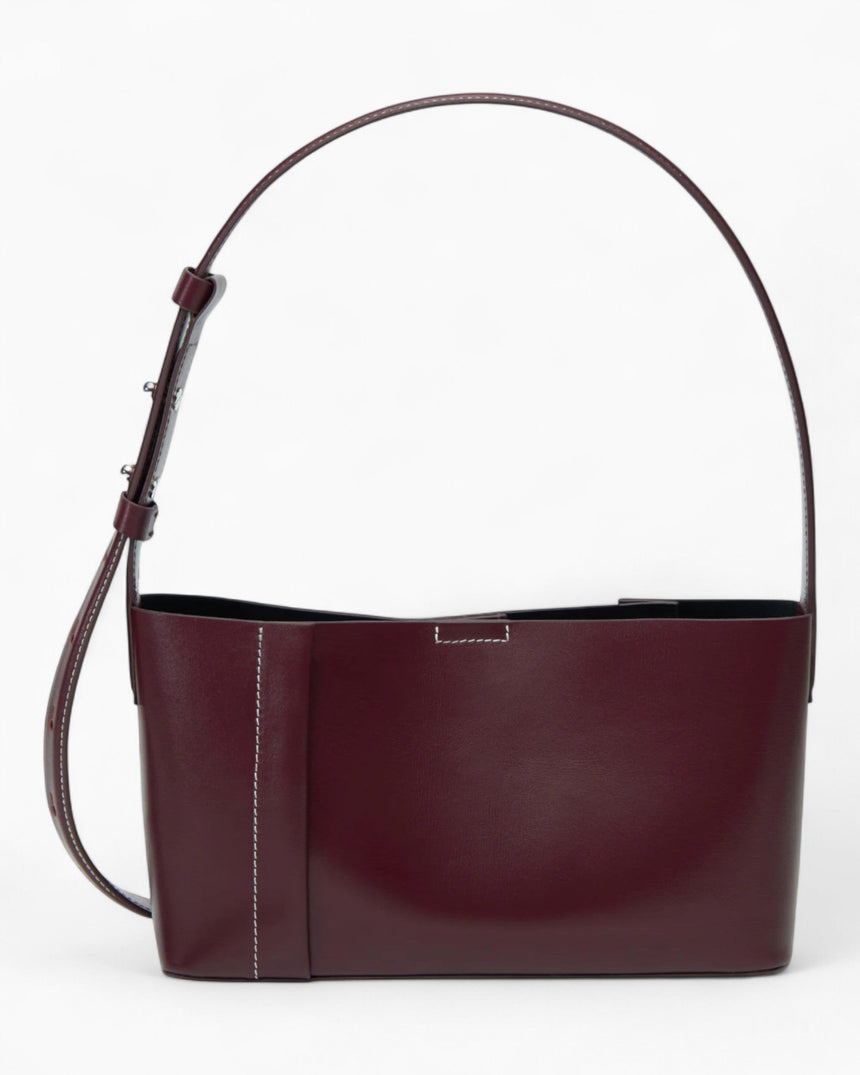 SAYÉS Small Tote Plissé Deri Kadın Omuz Çantası Burgundy
