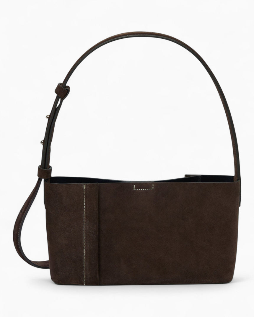 SAYÉS Small Tote Plissé Suede Kadın Omuz Çantası Dark Brown