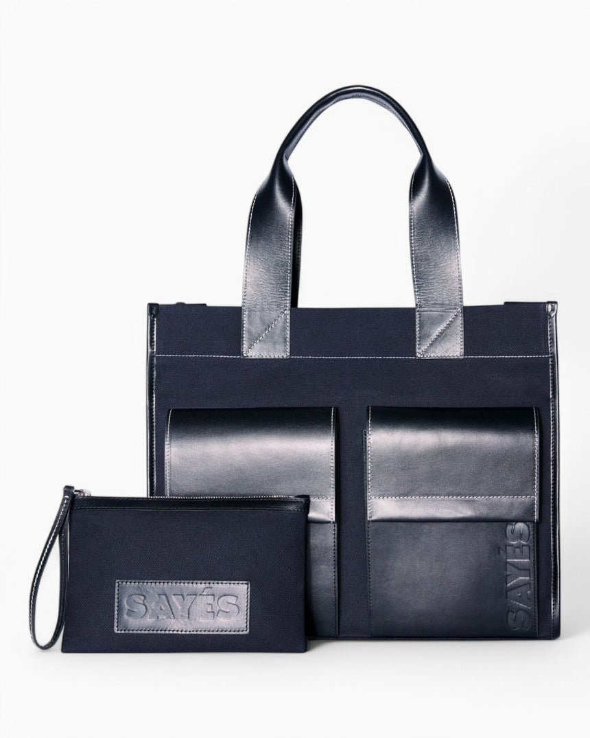 SAYÉS Stitched Pocket Maxi Kadın Omuz Çantası Navy and Black
