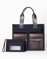 SAYÉS Stitched Pocket Maxi Kadın Omuz Çantası Navy and Brown