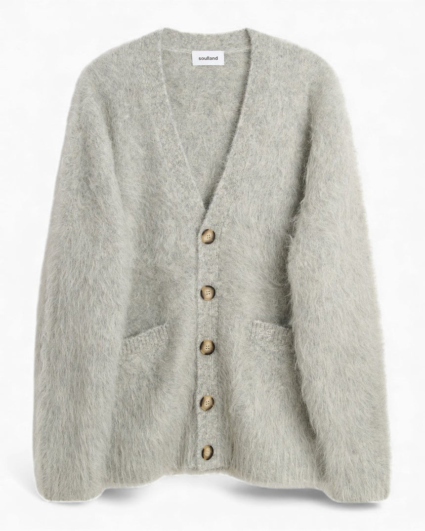 Soulland Bob Boxy Cardigan Light Grey Melange
