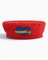 tête bleue Coeur Canvas French Beret Red
