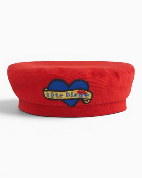 tête bleue Coeur Canvas French Beret Red
