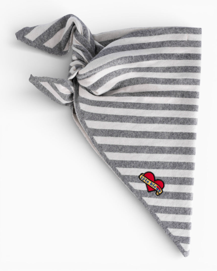 tête bleue Joan Striped Cashmere-Blend Triangle Scarf Grey