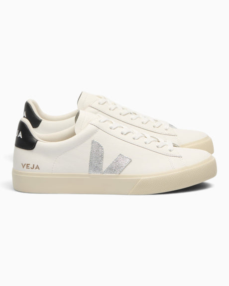 VEJA Campo Chromefree Leather Kadın Sneaker White/Silver/Black