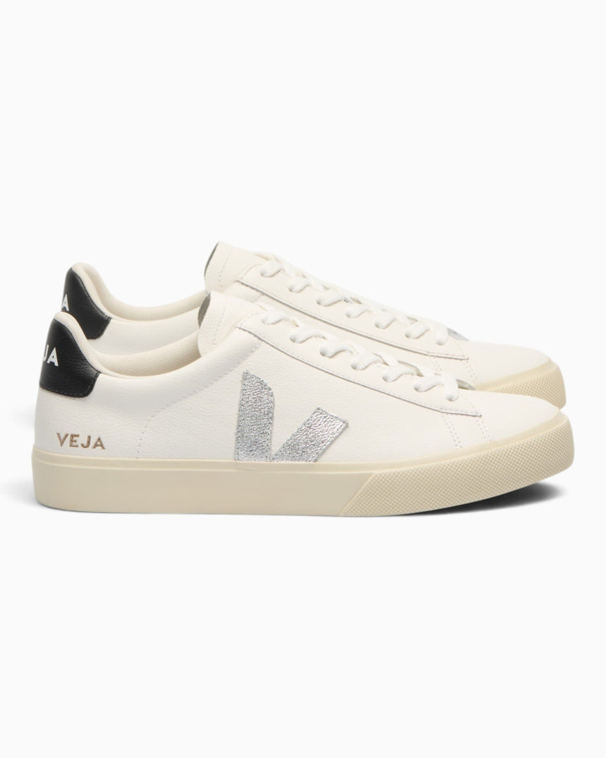 VEJA Campo Chromefree Leather Kadın Sneaker White/Silver/Black