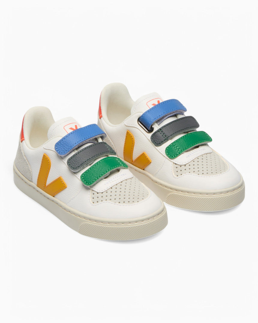 VEJA Small V-10 Chromefree Leather Çocuk Sneaker Multico/Extra White/Ouro