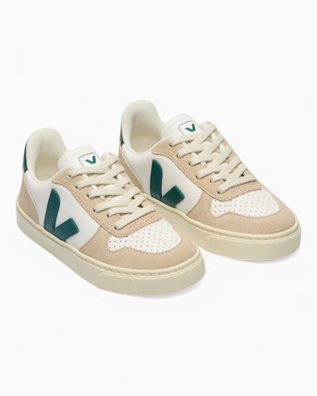 VEJA Small V-10 Laces Chromefree Leather Çocuk Sneaker Extra White/Brittany Almond