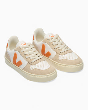 VEJA Small V-10 Laces Chromefree Leather Çocuk Sneaker Extra White/Furny Almond