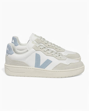 VEJA V-90 Leather Suede Logo Erkek Sneaker Extra White/Steel