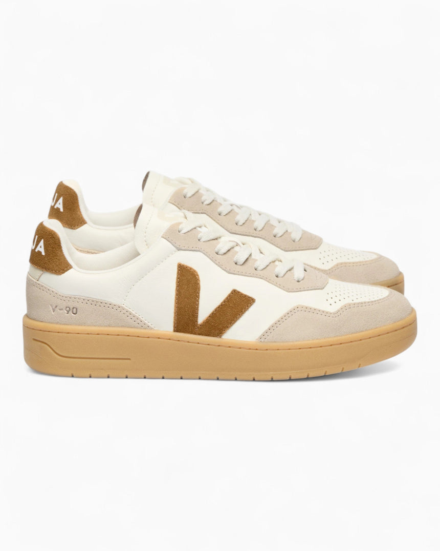 VEJA V-90 Leather Suede Logo Erkek Sneaker Pure Camel/Almond Natural