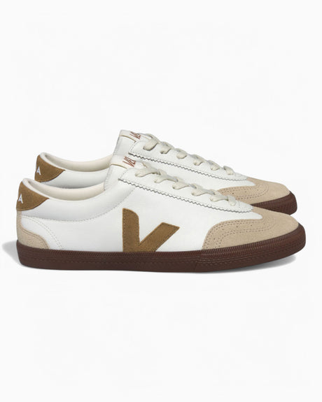 VEJA Volley Organic Traced Leather Erkek Sneaker White/Tent/Bark