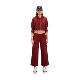 Anais&Margaux Full Zip Relaxed Crop Hoodie Burgundy Kırmızı