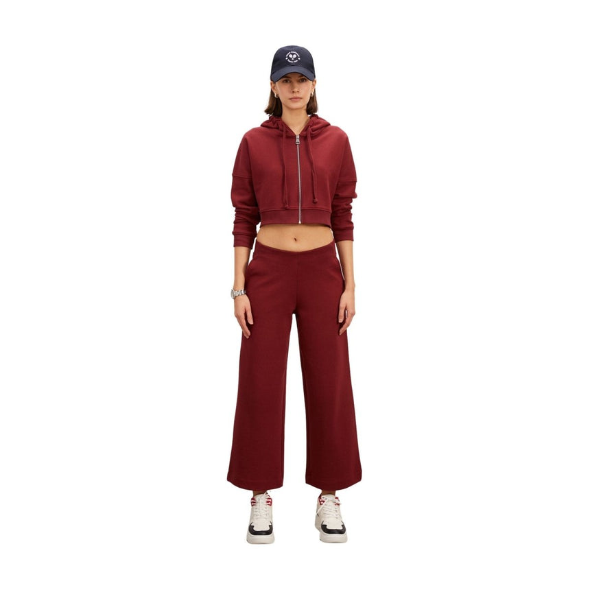 Anais&Margaux Full Zip Relaxed Crop Hoodie Burgundy Kırmızı